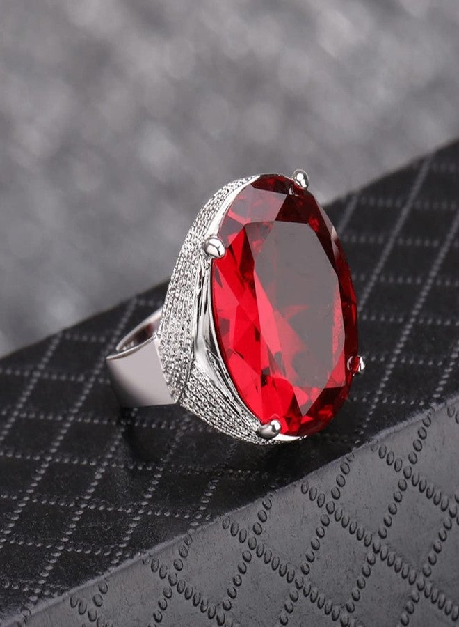 HAIXIAN Silver Oval Red Garnet Stone Ring,Thick Platinum Plated Healing Crystal Stone Ring,Wedding Engagement Ruby Gemstone Ring Jewelry Gift for Women Her (Ring_C, 9) - Image 3